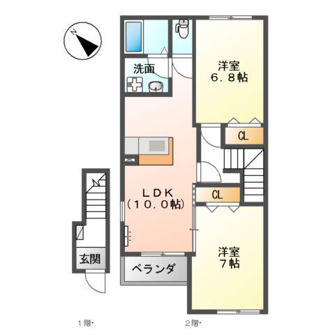 サンガーデンⅡ(2LDK/2階)の間取り写真