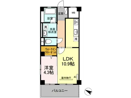 グロワール南昭和(1LDK/4階)の間取り写真