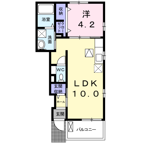 グロースブルーメB(1LDK/1階)の間取り写真