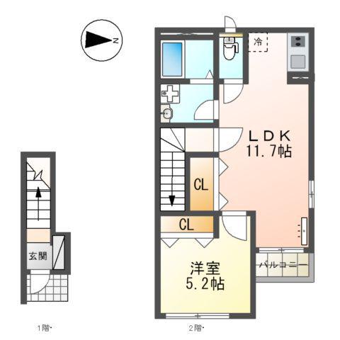 ファインコート(1LDK/2階)の間取り写真