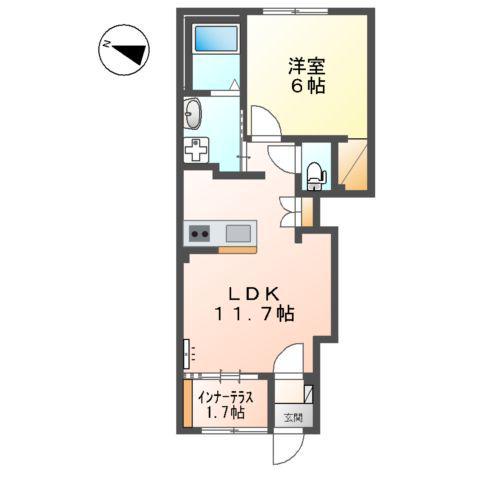 PRIOL CRECIA(1LDK/1階)の間取り写真