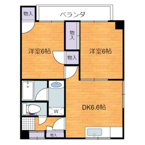 ランドスルー戸坂(2DK/2階)の間取り写真