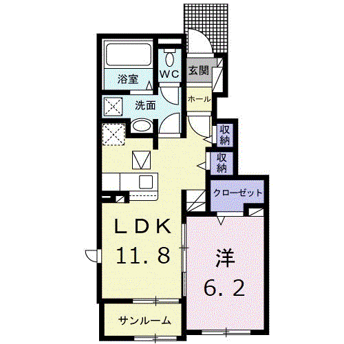 アールコートⅠ(1LDK/1階)の間取り写真
