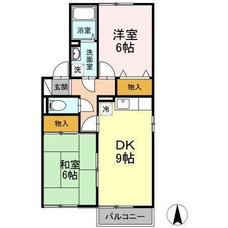 セジュール荒谷川Ⅱ(2DK/2階)の間取り写真