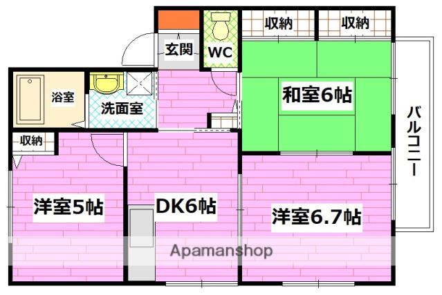 シャルムエイトB(3DK/1階)の間取り写真