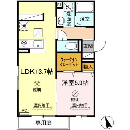 スカイ長束(1LDK/1階)の間取り写真