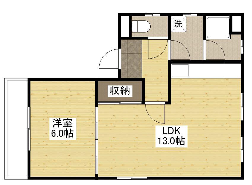 浅海ビル(1LDK/2階)の間取り写真