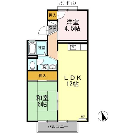 リビエラ南B棟(2LDK/2階)の間取り写真
