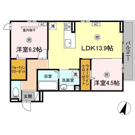 フェリーチェ西原(2LDK/2階)の間取り写真