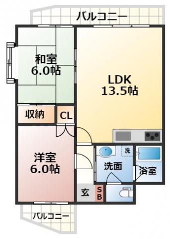二勝BLDG8(2LDK/4階)の間取り写真
