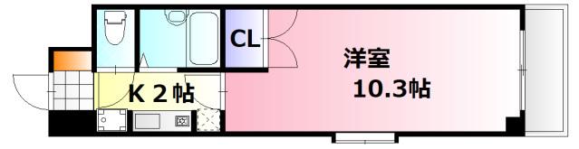 アルティメイトBUILDING.楠木(1K/6階)の間取り写真
