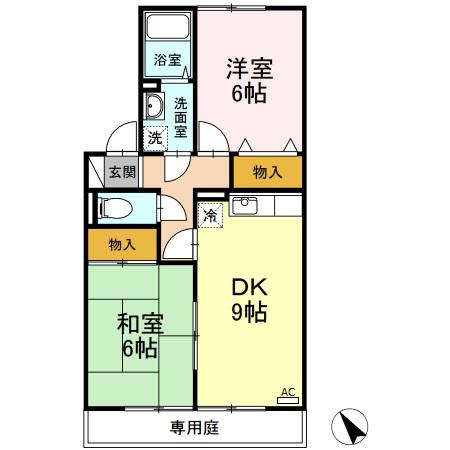 エスポワールタガワII(2DK/1階)の間取り写真
