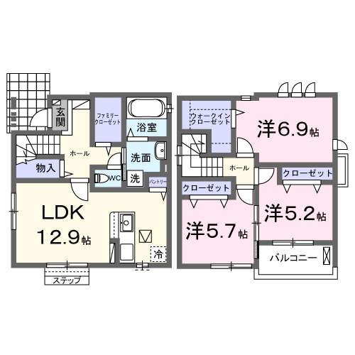 芸備線 矢賀駅 徒歩12分 2階建 新築(3LDK)の間取り写真