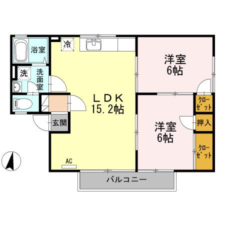 ドミール西ヶ原B棟(2LDK/2階)の間取り写真