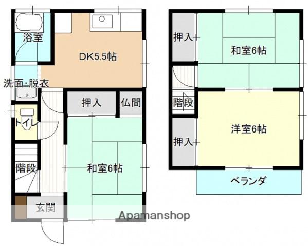広島県安芸郡府中町 2階建 築52年(3K)の間取り写真