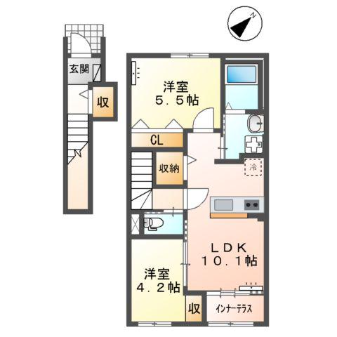エトワール恵島(2LDK/2階)の間取り写真