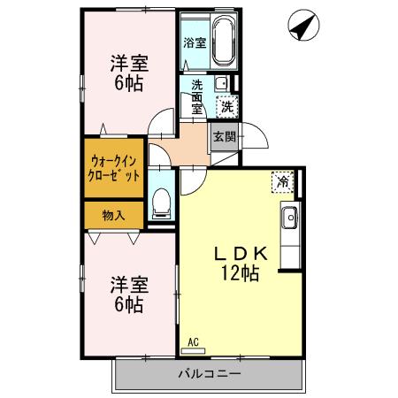セジュール影橋B棟(2LDK/3階)の間取り写真