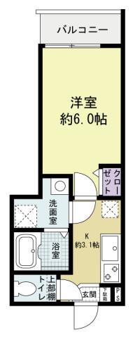 GREENHILLⅤ(1K/2階)の間取り写真