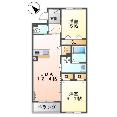 ORUTE東野(2LDK/3階)の間取り写真