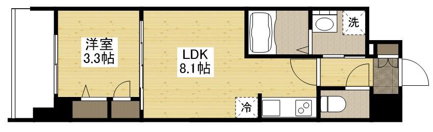 S-RESIDENCE東千田公園ALESIA(1LDK/3階)の間取り写真
