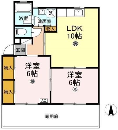 カレントK01(2LDK/1階)の間取り写真