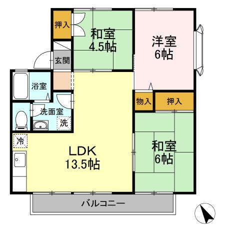 セジュール下桶B棟(3LDK/1階)の間取り写真