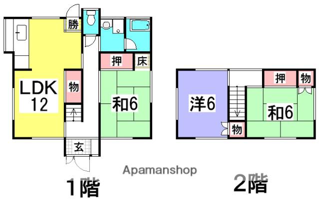 広島電鉄宮島線 修大協創中高前駅 徒歩12分 2階建 築52年(3LDK)の間取り写真
