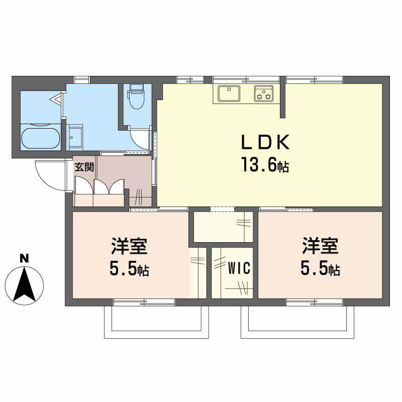 グランジュール中山台A棟(2LDK/2階)の間取り写真