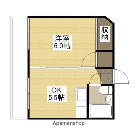 ユービル(1DK/2階)の間取り写真