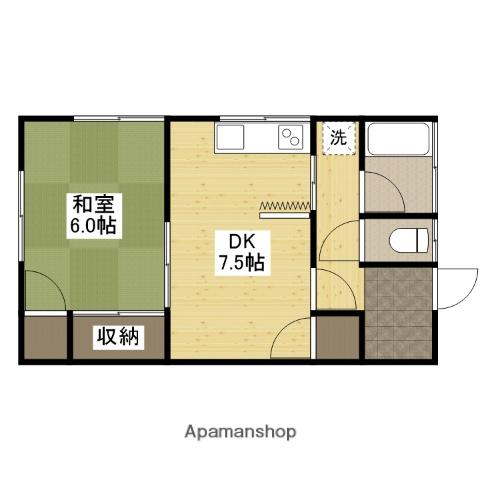 向陽荘(1DK/2階)の間取り写真