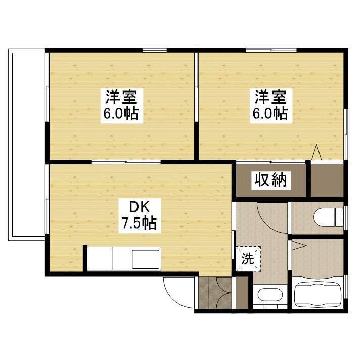 プレジール沖田(2DK/2階)の間取り写真