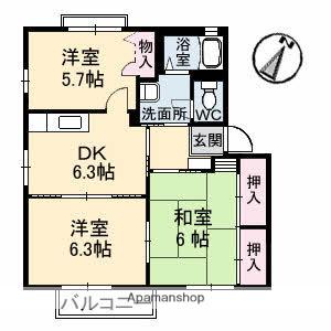 ソレイユ C棟(3DK/2階)の間取り写真