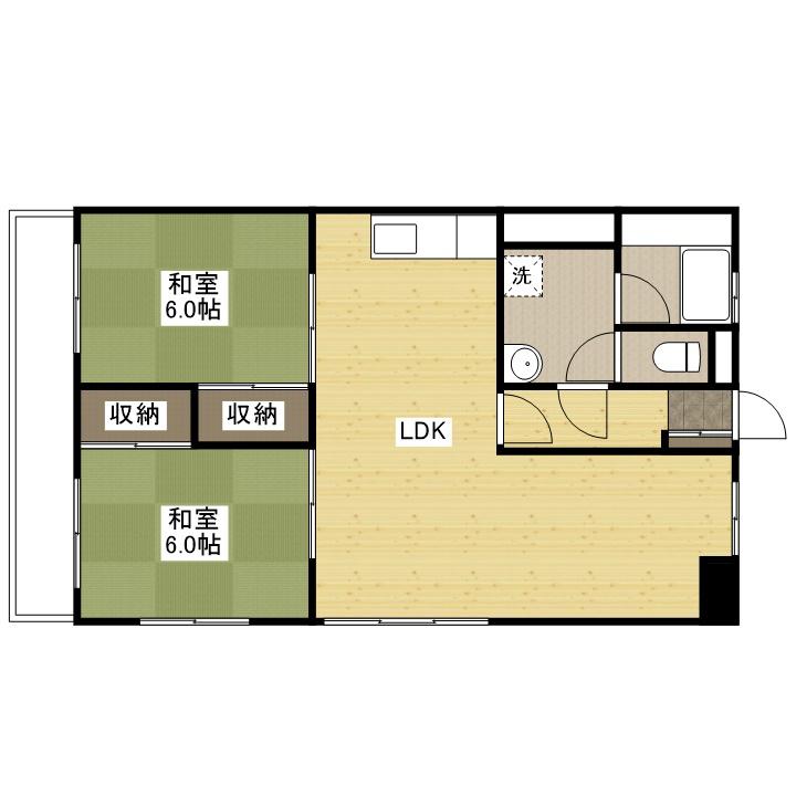 テラヤママンション(2LDK/2階)の間取り写真