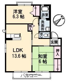 カミーリアB棟(2LDK/2階)の間取り写真