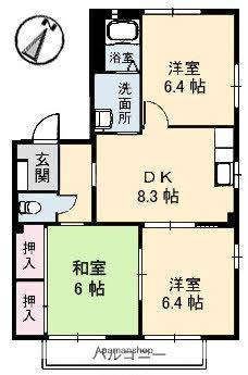 シャーメゾン矢野A棟(3DK/2階)の間取り写真