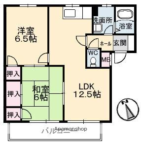 クローカス浜角壱番館(2LDK/1階)の間取り写真