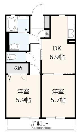 グレースコートAKI(2DK/2階)の間取り写真