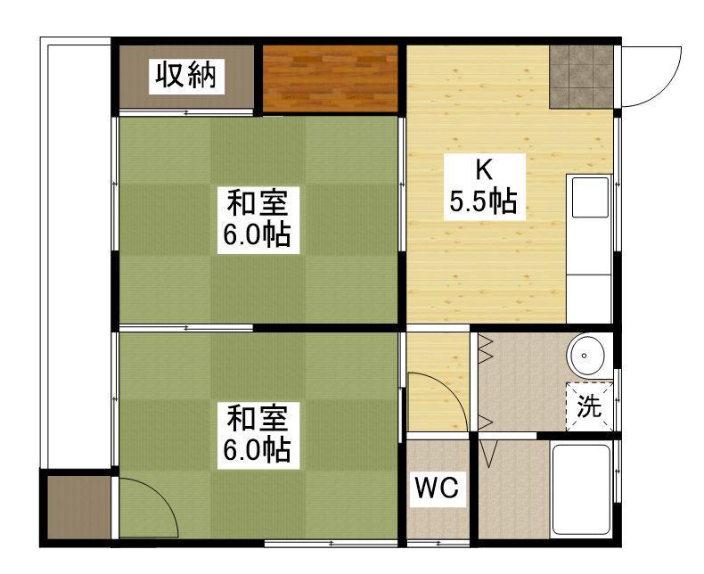 コーポ宮路(2K/2階)の間取り写真