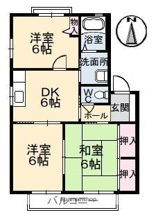 イーストパークA棟(3DK/2階)の間取り写真