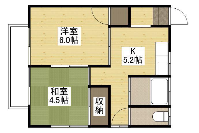 藤原アパート(2K/2階)の間取り写真
