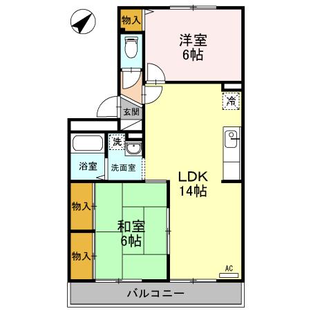 ドミール中尾(2LDK/2階)の間取り写真