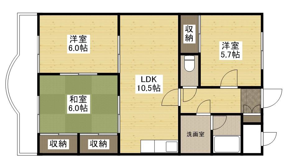 吉岡マンション(3LDK/3階)の間取り写真