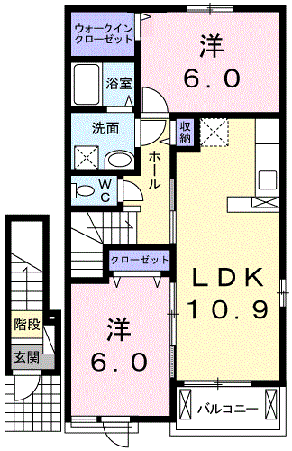 サニーブリーズ物見東A(2LDK/2階)の間取り写真