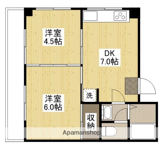 河元ビル(2DK/4階)の間取り写真