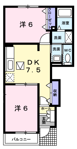 ルーラルⅠ(2DK/1階)の間取り写真
