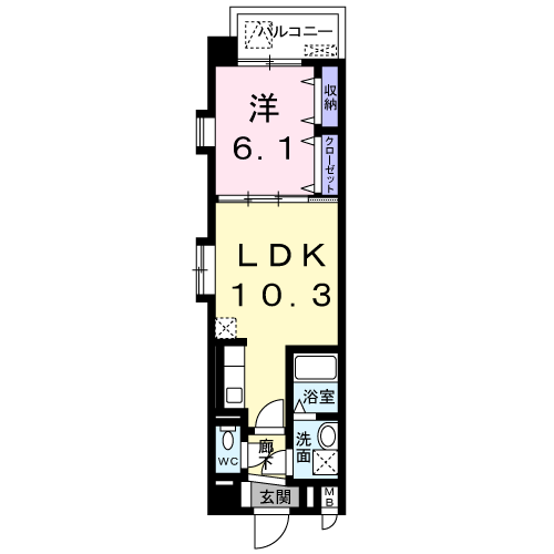 アンジュール K(1LDK/3階)の間取り写真