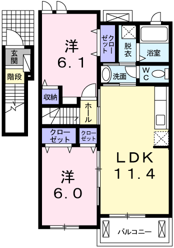 エテルノアロッジオ弐番館(2LDK/2階)の間取り写真
