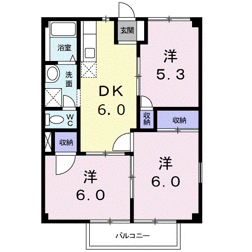ニューシティ西川(3DK/2階)の間取り写真