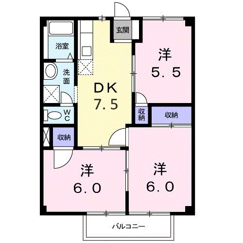 ジョイ梅田(3DK/1階)の間取り写真