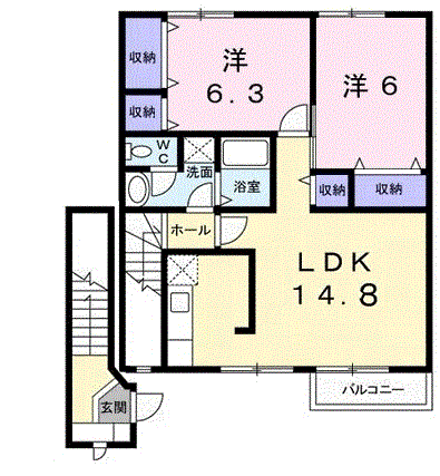 プリムヴェールB(2LDK/2階)の間取り写真